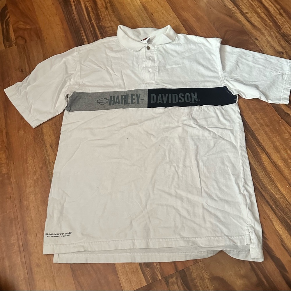 Vintage Harley-Davidson Mens R.K. Stratman White Short Sleeve Polo—Large